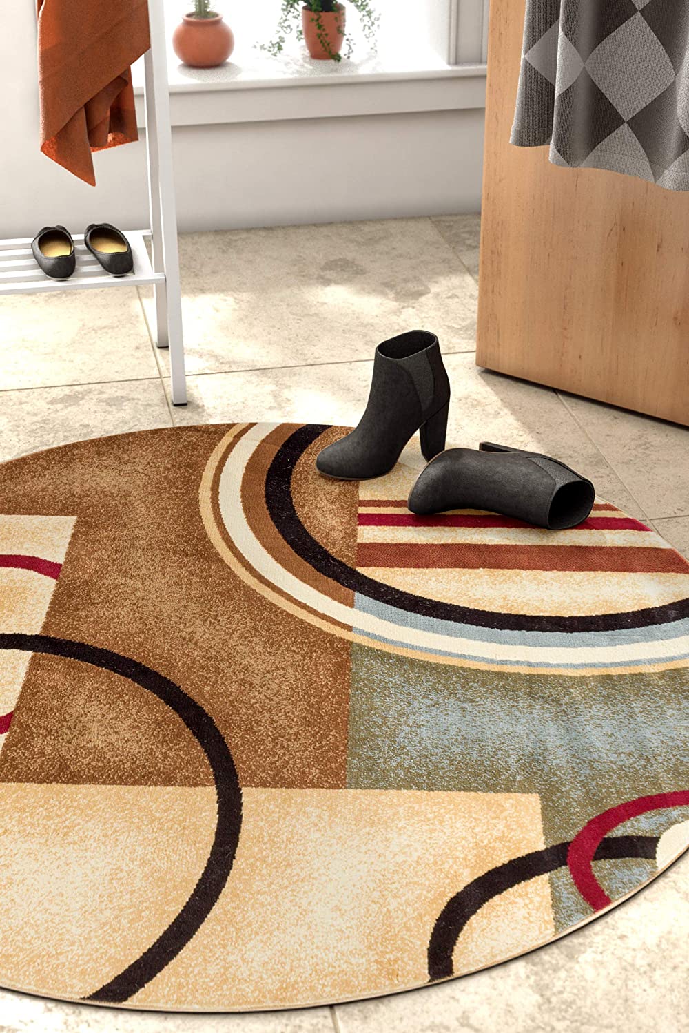 Modern Geometric Circles Ivory Multi Soft Area Rugs