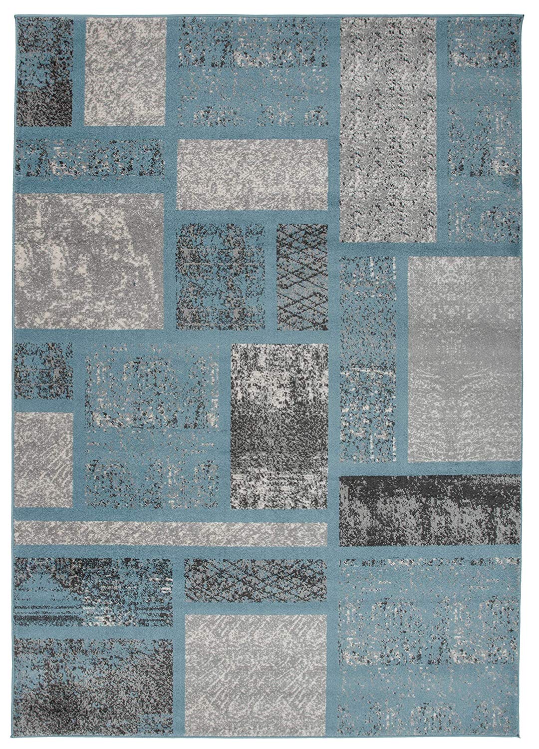 Box Pattern Teal Blue Area Rug