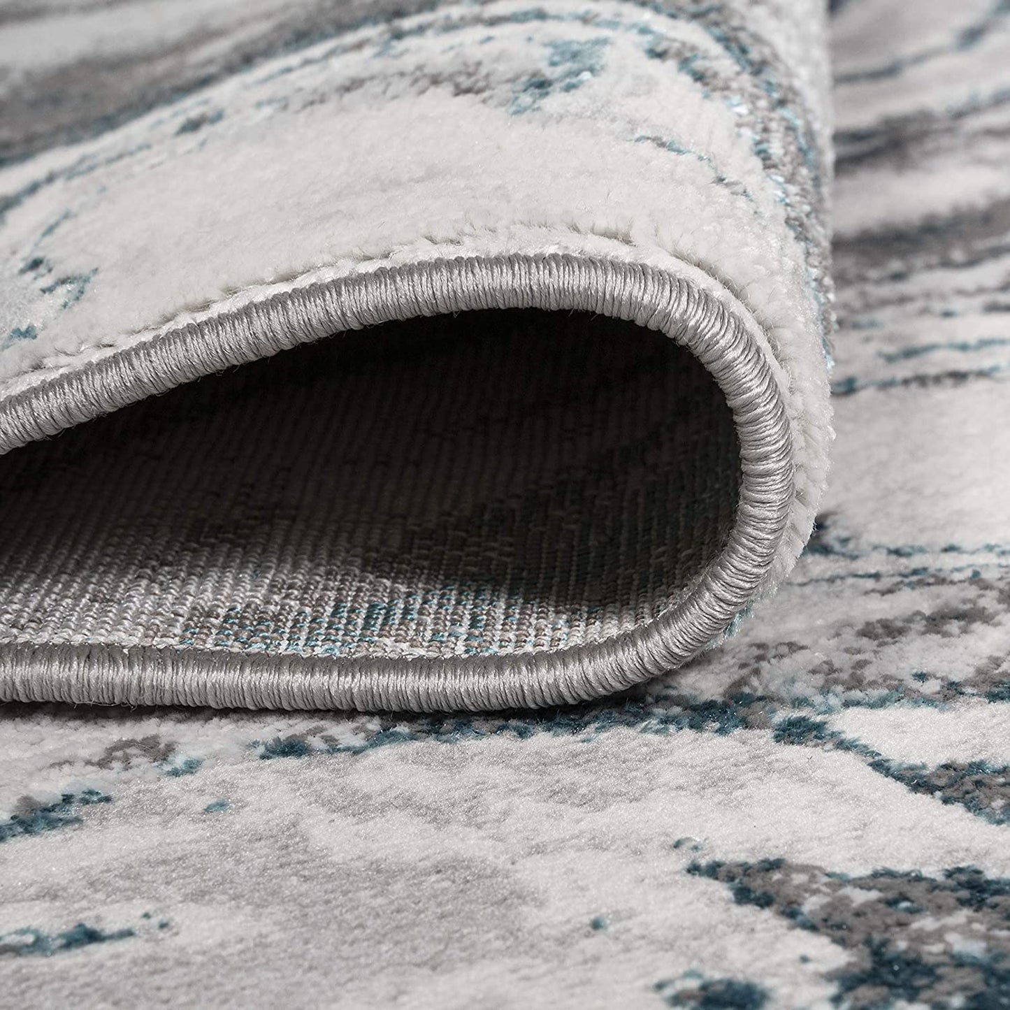 Swirl Marbled Abstract Gray/Turquoise Soft Rug