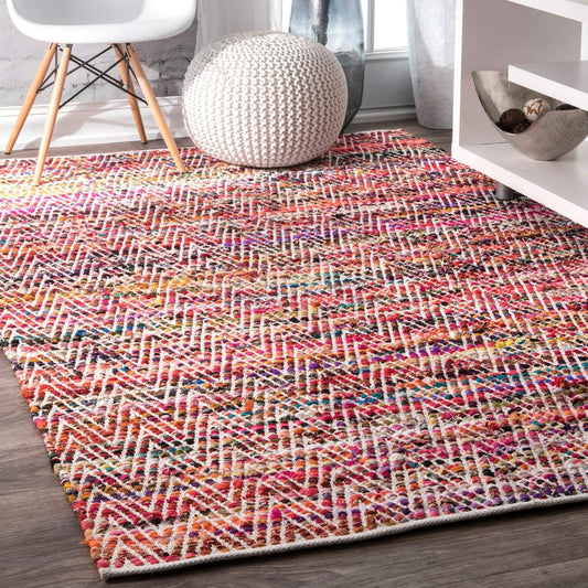 Handwoven Chevron Pattern Soft Magenta Texture Area Rug