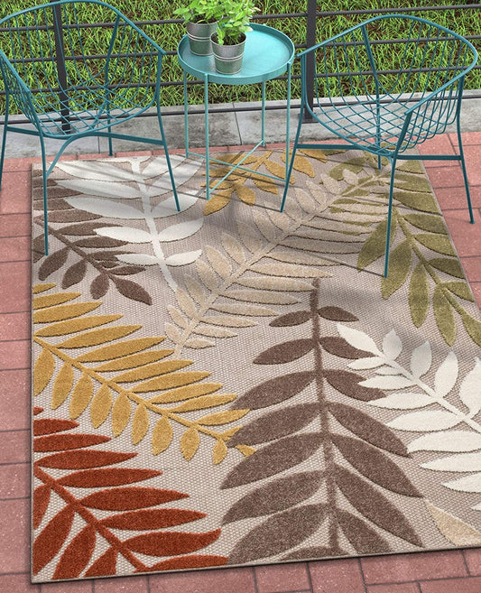 Modern Beige Floral High Traffic Stain Resistant Indoor Outdoor Area Rug