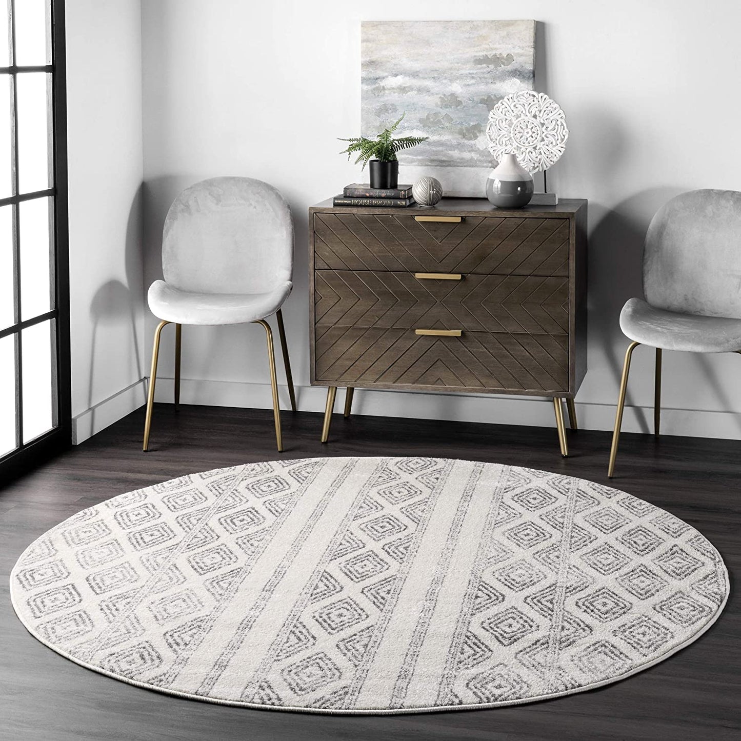 Diamond Pattern Ivory Grey Soft Area Rug