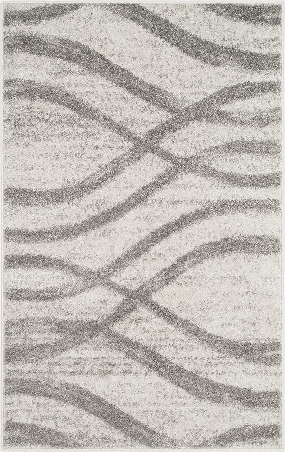 Modern Wave Distressed Soft Area Rug, Cream / Grey