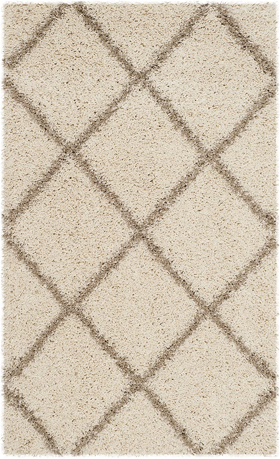 Diamond Trellis Ivory/Beige Soft Plush Shag Area Rug 2-inch Thick