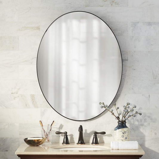 Aryn Matte Black Metal 23 1/2" x 30" Oval Wall Mirror