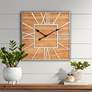 Caser Silver Metal and Brown Wood 23 1/2" Square Wall Clock