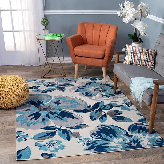 Floral Turquoise Gray Area Rugs