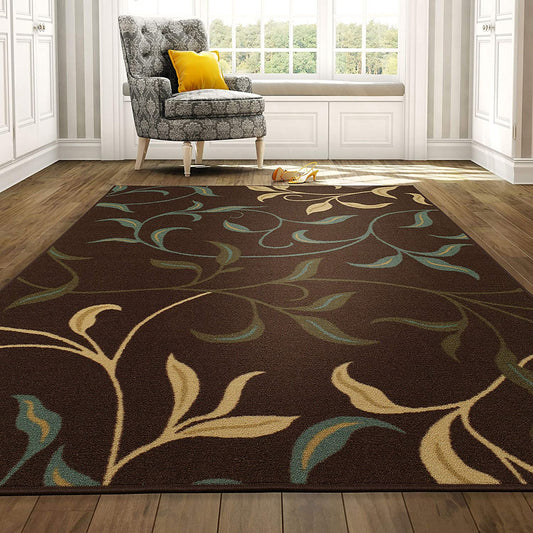 Arae  Rug, Chocolate Brown Leaves