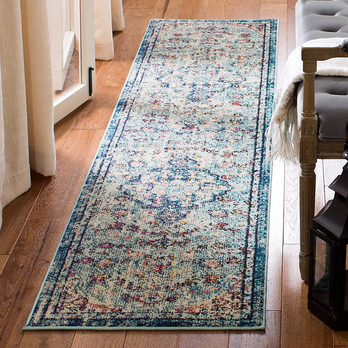 Medallion Distressed Soft Area Rug, Navy / Light Blue