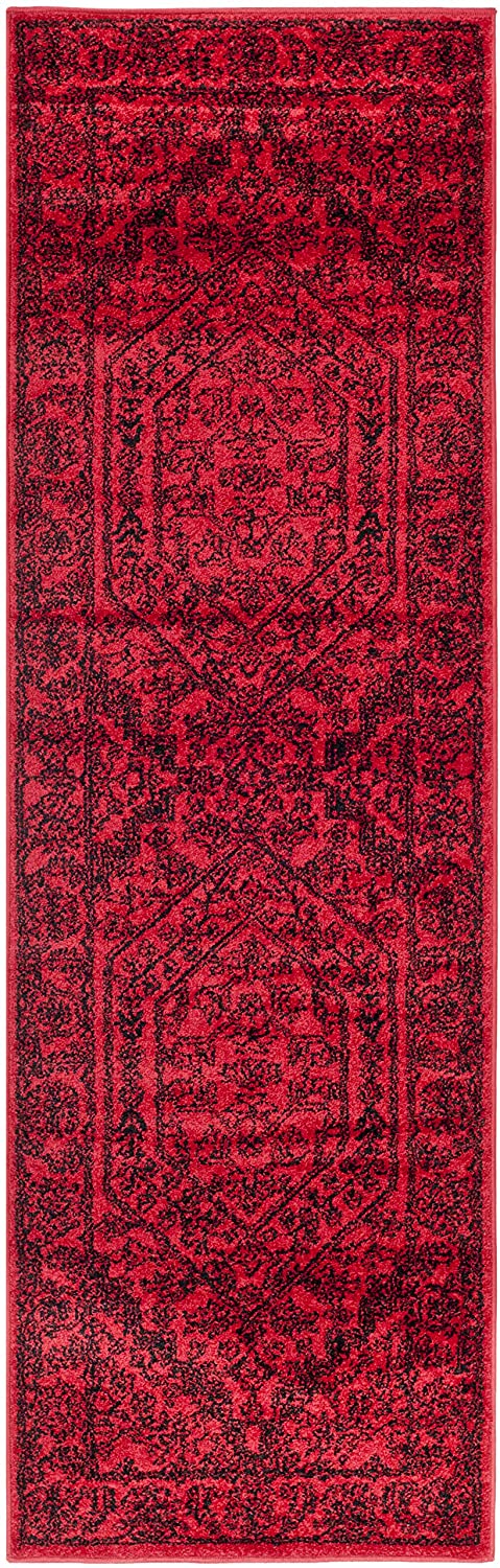 Oriental Vintage Distressed Medallion Red/Black Soft Area Rug