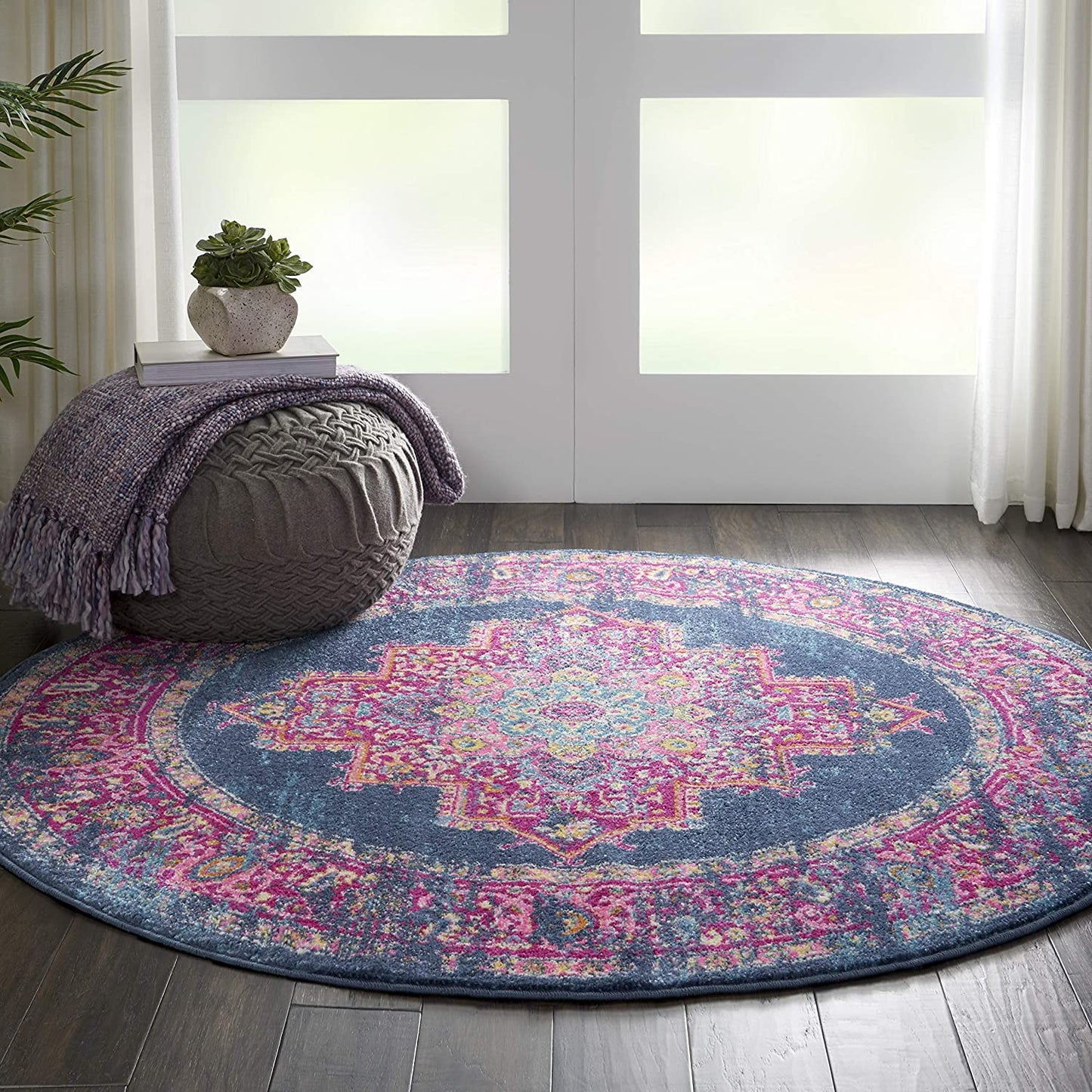 Passion Blue Fuchsia Boho Soft Area Rug