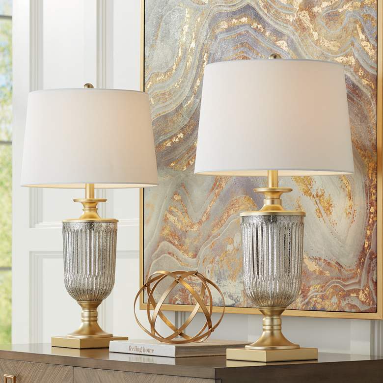 Dawn Gold and Glass Pedestal Table Lamps Set of 2