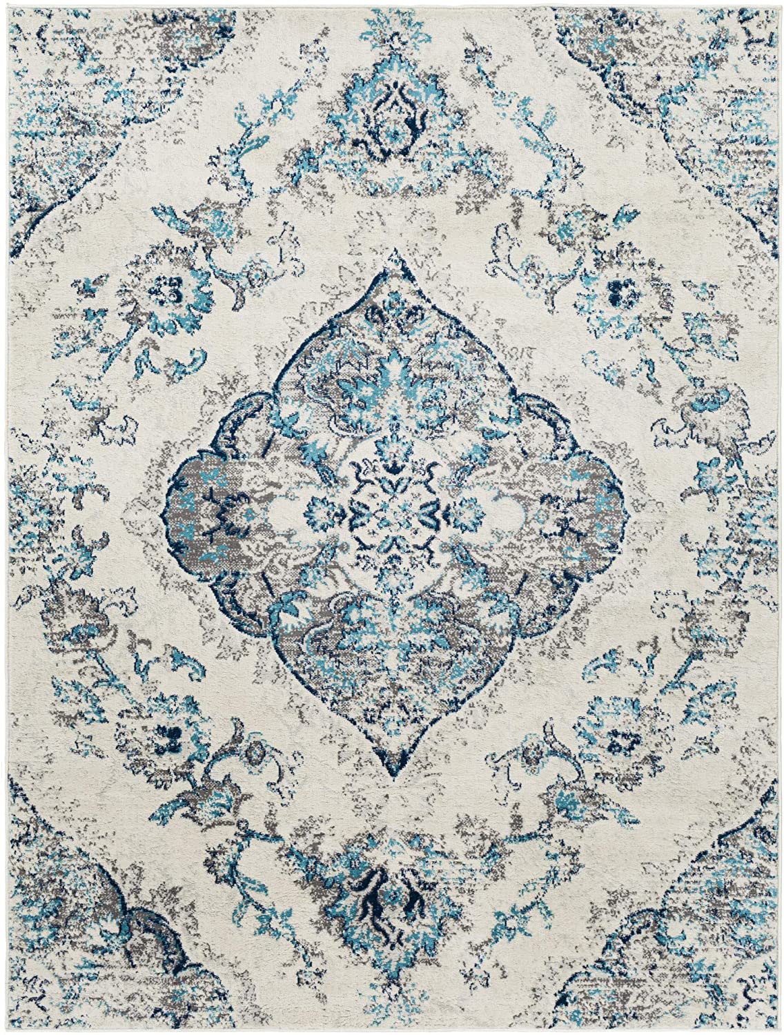Antioch Traditional Medallion Area Rug Navy/White