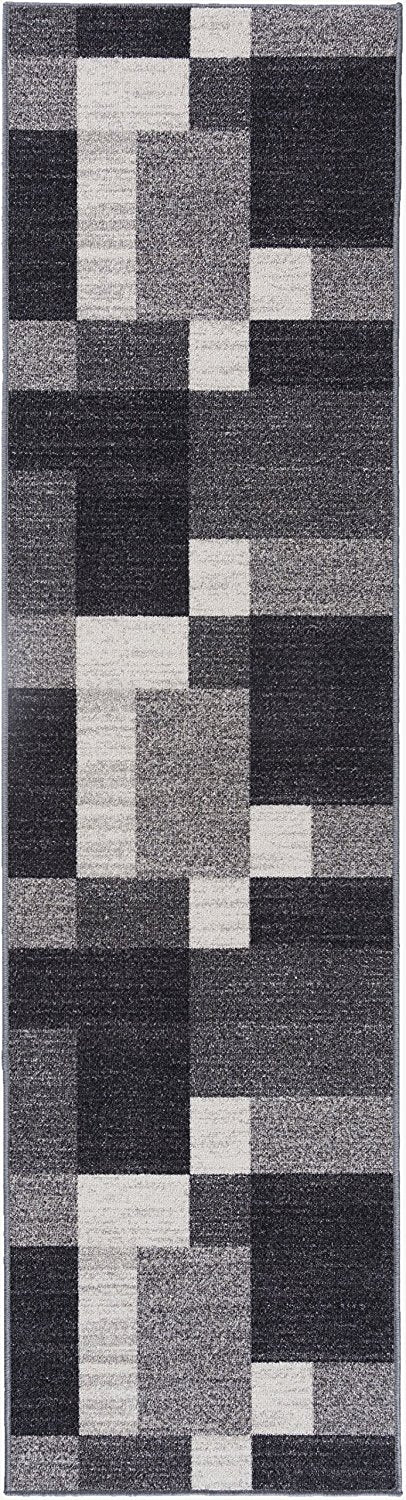 Box Pattern Gray/Grey Area Rug Non-Slip Non Skid
