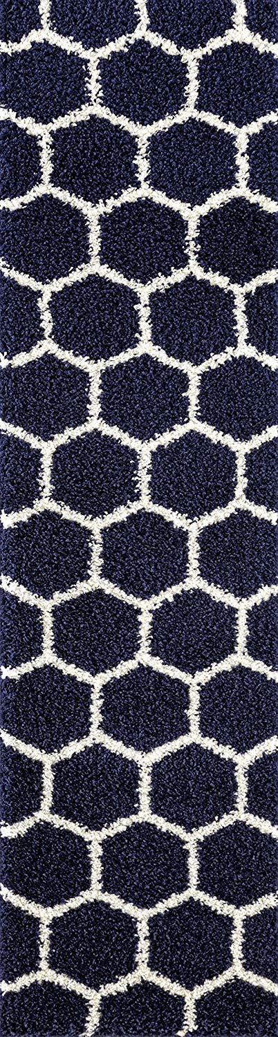 Cozy Geometric Shag Navy Area Rug