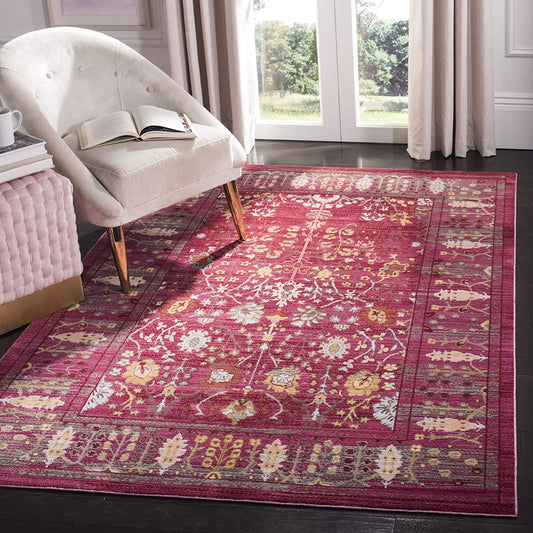 Boho Chic Distressed Area Rug, Fuchsia / Multi