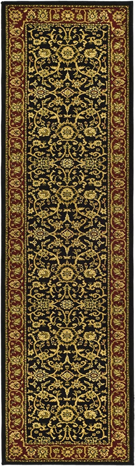 Lyndhurst Collection Traditional Oriental Non-Shedding Stain Resistant Living Room Bedroom Soft Area Rug Black / Red
