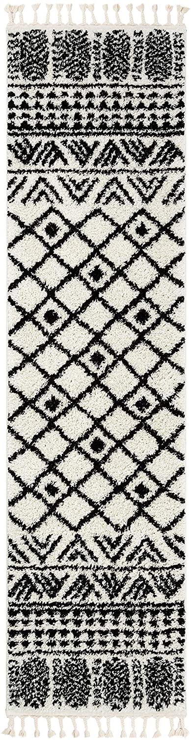 Tessa Ivory Moroccan Shag Diamond Trellis Pattern Soft Area Rug