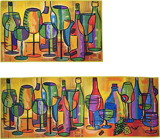 UpNUpCo Artistic and Colorful for Floor Non Slip Kitchen Rugs and Mats Kitchen Mat Set Farmhouse Kitchen Rugs - Barista Coffee House Chalk Art -2 Pieces - 30"x17" + 47”x17