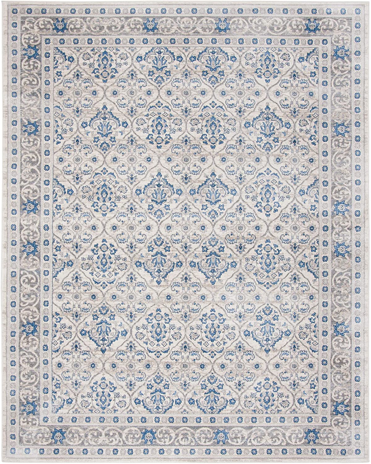 Damask Trellis Soft Area Rug, Light Grey / Blue