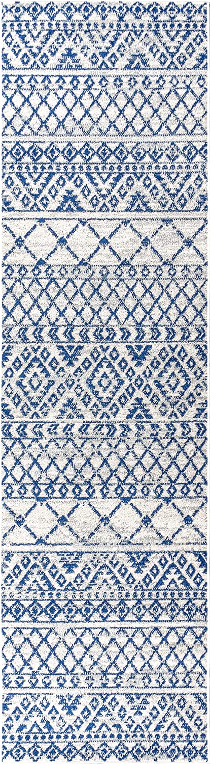 Moroccan HYPE Boho Vintage Tribal Cream/Blue Soft Area Rug Cream/blue