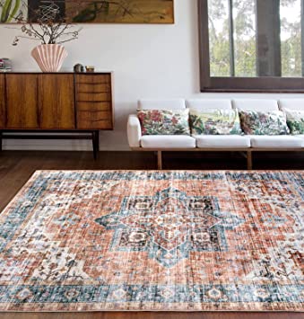 Bohemian Distressed Machine Washable Non Slip Area Rug