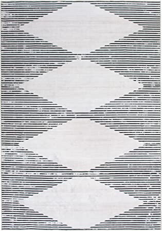 Contemporary Geometric Stripes Machine Washable Non Slip Area Rug Gray