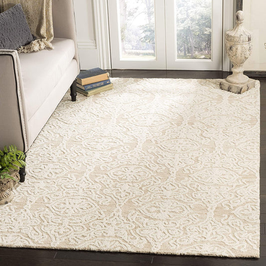 Blossom Collection BLM112B Handmade Premium Wool Soft Area Rug Beige / Ivory