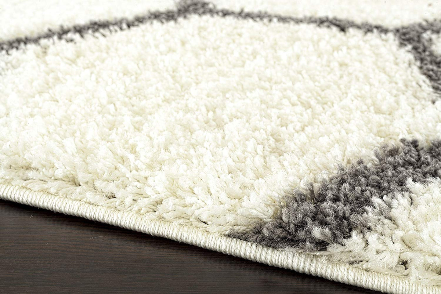 Cozy Geometric Shag Cream Gray Area Rug