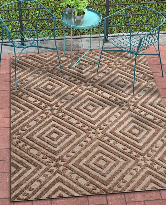 Geometric Beige Taupe High Traffic Stain Resistant Indoor Outdoor Area Rug