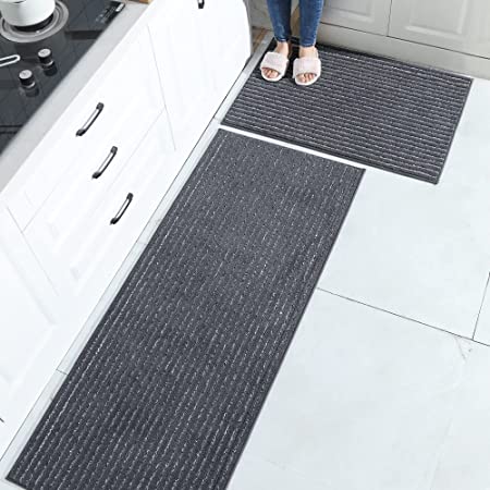 Benissimo-Modern Mats, 24”x56” Ultra-Thin (1/10 Inch) Kitchen Mat Rubber  Backing, Waterproof, Low Profile, Durable&Non Slip, Indoor Floor Mat for  Entry, Patio, Gray Floral Line Doodle 