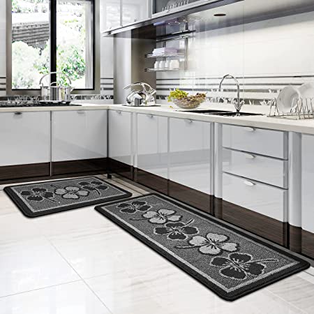 47x19 Inch/31x19 Inch Kitchen Mat Rugs Made of Polypropylene 2 Pack Soft Kitchen Rug Set Specialized in Anti Slippery and Machine Washable for Home Kitchen, Grey