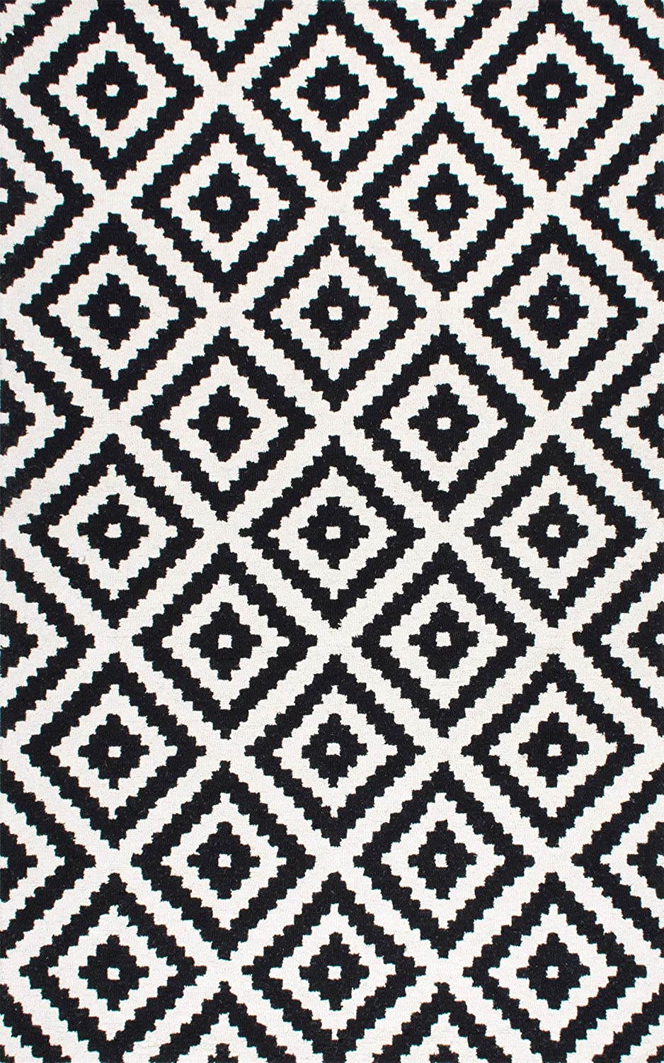 Geometric Black Contemporary Wool Area Rug
