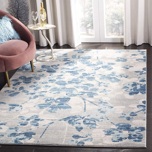 Vintage Floral Grey Blue Soft Area Rug