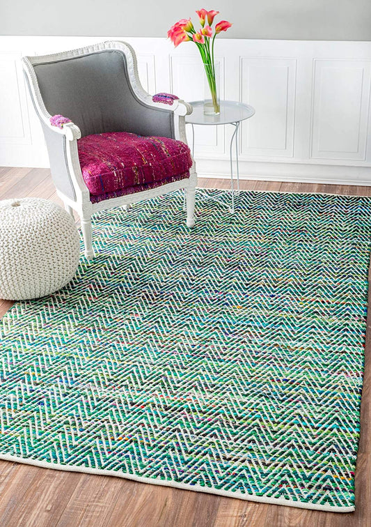 Handwoven Chevron Pattern Soft Green Texture Area Rug