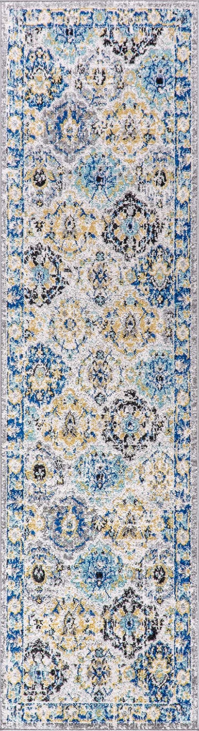 Modern Persian Boho Vintage Trellis Blue/Multi Soft Area Rug,