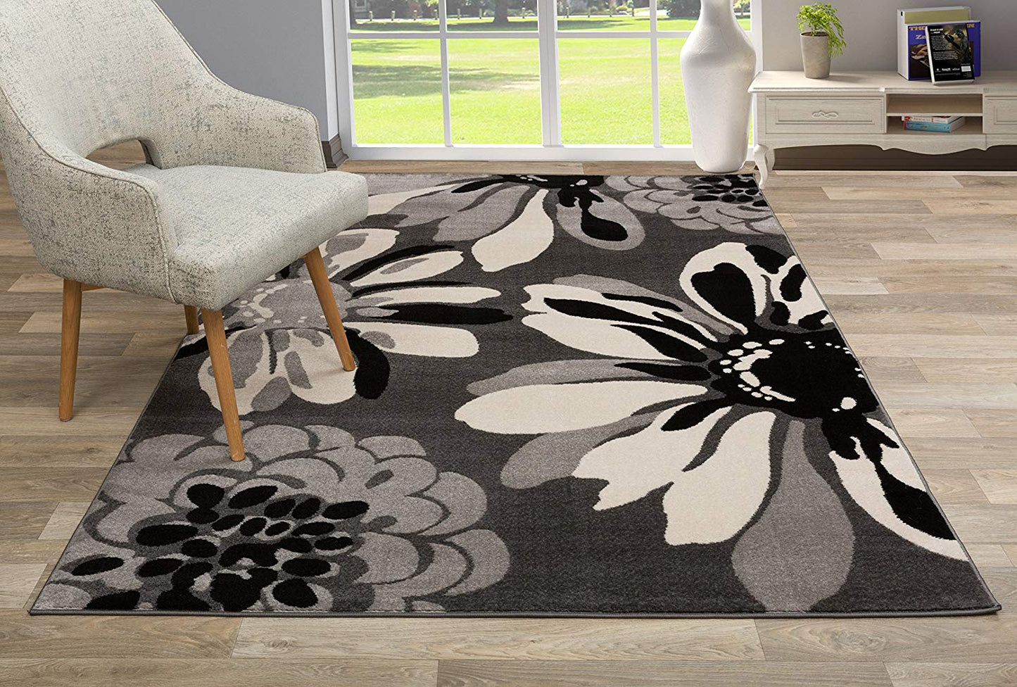 Floral Gray Soft Area Rug