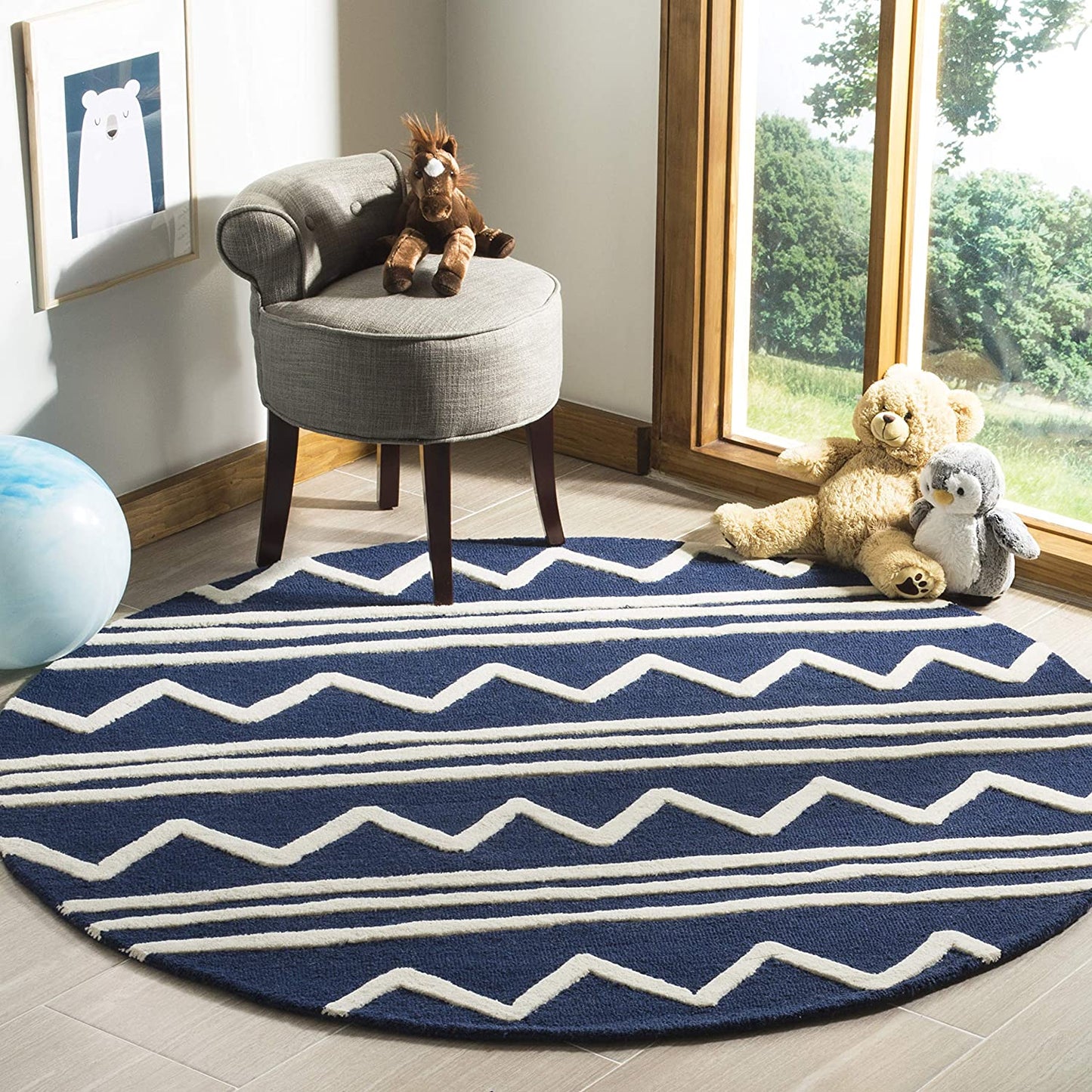 Handmade Moroccan Wool Area Rug Navy / Ivory