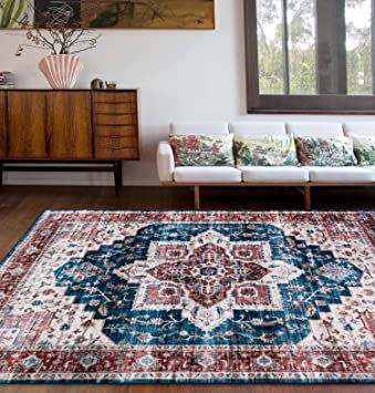 Bohemian Distressed Machine Washable Stain Resistant Non-Shed Eco Friendly Non Slip Area Rug 7' 10" x 10'