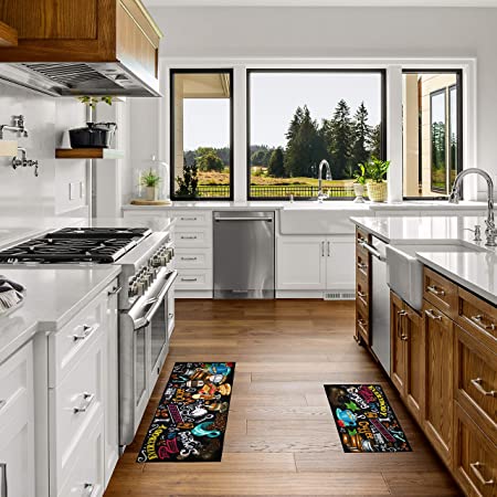 UpNUpCo Artistic and Colorful Kitchen Rugs Kitchen Mats for Floor Non Slip Kitchen Rugs and Mats Kitchen Mat Set Farmhouse Kitchen Rugs Thickness=1/3inch - Spicy Art - 2 Pieces - 30"x17" + 47”x17