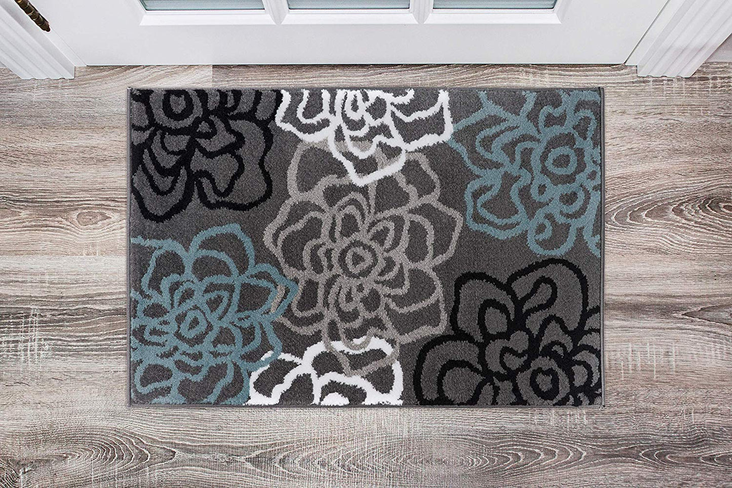 Floral Gray Blue Area Rug