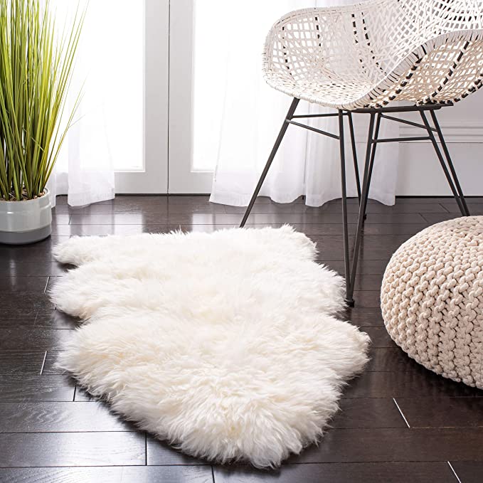 Sheep Skin Collection White  Handmade Rustic Glam Genuine Pelt Extra Thick Accent Soft Area Rug