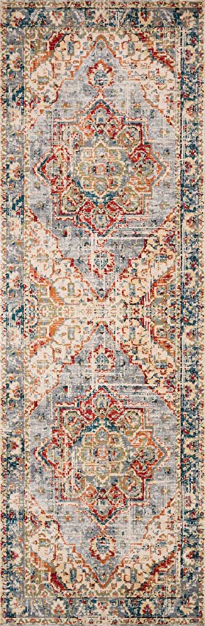 Loloi ll Isadora Collection Distressed Persian Area Rug, 2'-7" x 8'-0" Runner, Oatmeal/Multi