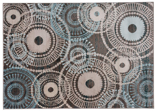 Contemporary Circles Brown Blue Area Rug