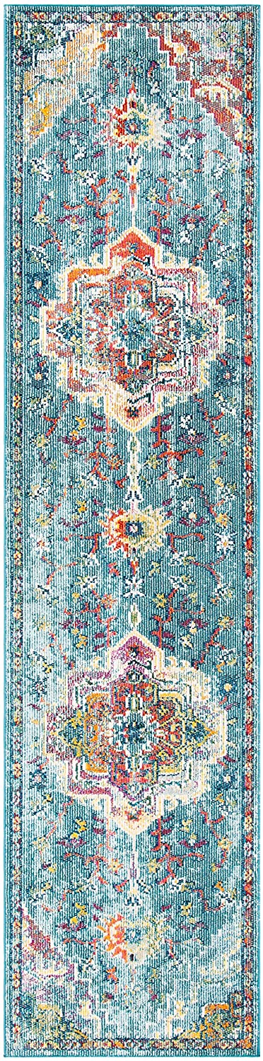 Boho Chic Oriental Medallion Distressed Teal Orange Area Rug