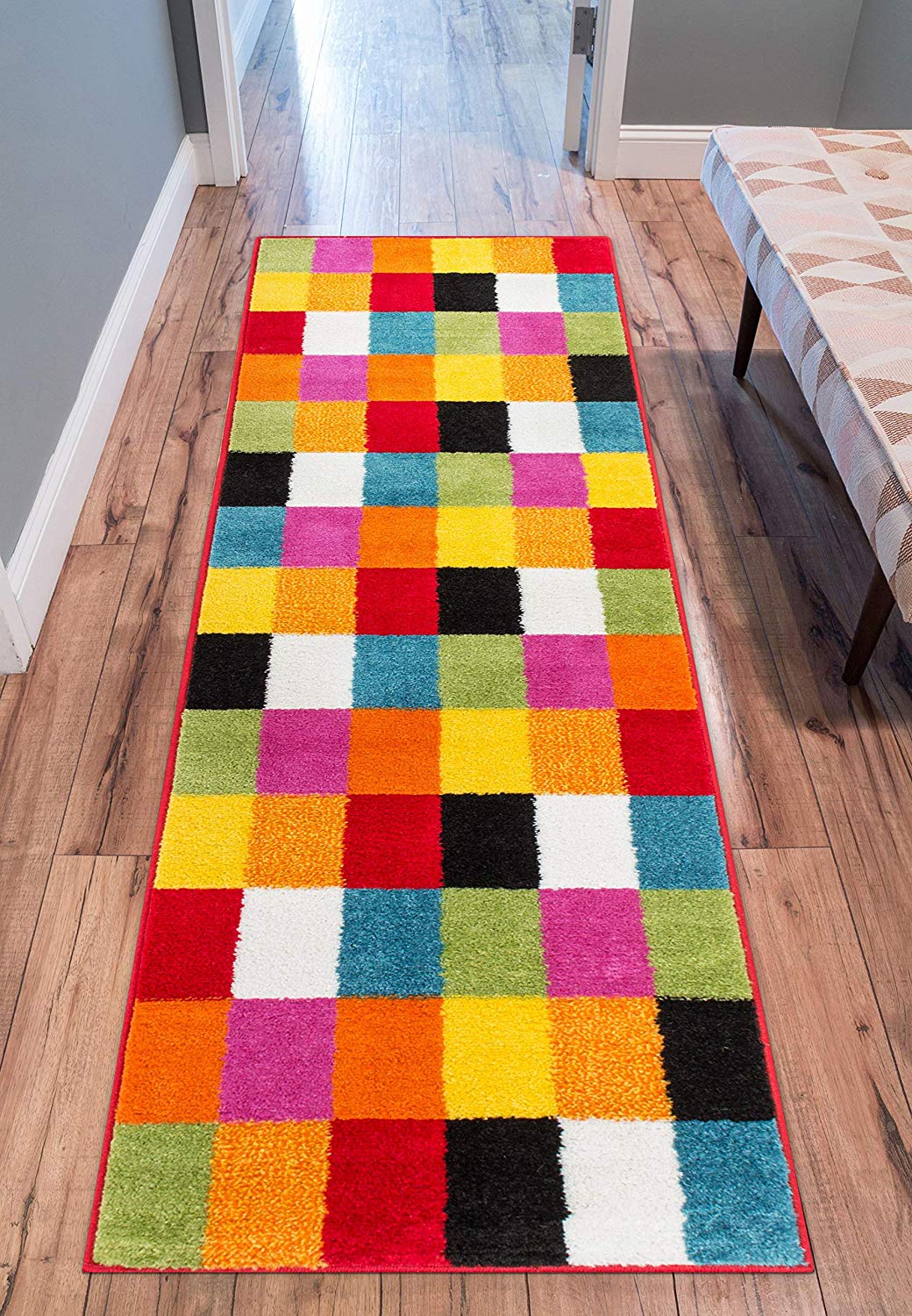 Geometric Squares Bright Multi-color Area Rugs