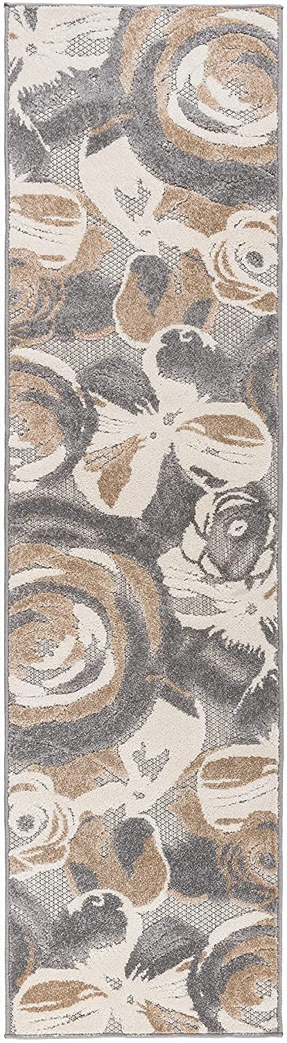 Ravenna Modern Large Floral Flowers Indoor/Outdoor Runner Rug Gray