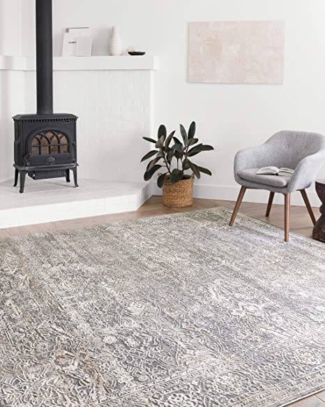 Loloi II Lucia Collection LUC-01 Grey / Sunset, Transitional 7'-9" x 10'-6" Area Rug