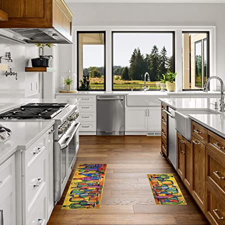 UpNUpCo Artistic and Colorful Kitchen Rugs Kitchen Mats for Floor Non Slip Kitchen Rugs and Mats Kitchen Mat Set Farmhouse Kitchen Rugs Thickness=1/3inch - Spicy Art - 2 Pieces - 30"x17" + 47”x17