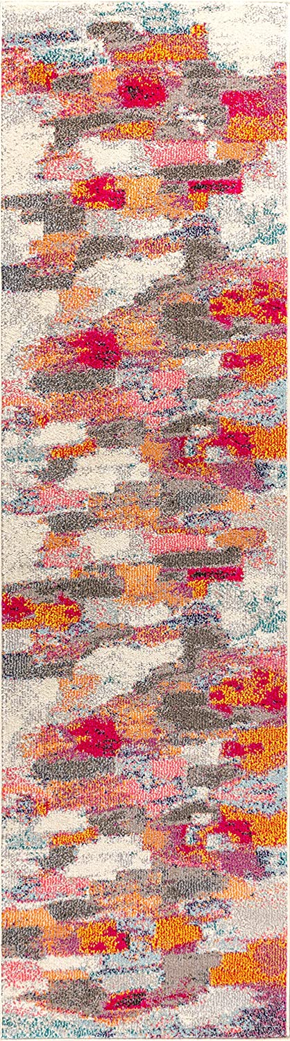 Contemporary POP Modern Abstract Brushstroke Cream/Pink Soft Area Rug